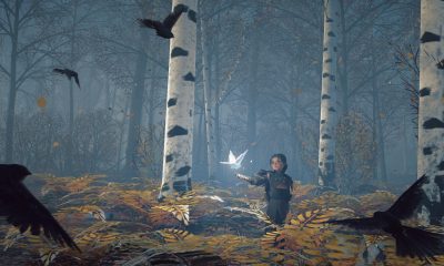 Young character exploring a gloomy woodland