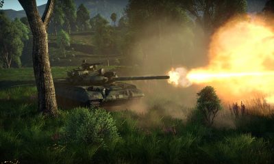 Tank firing missile across battlefield