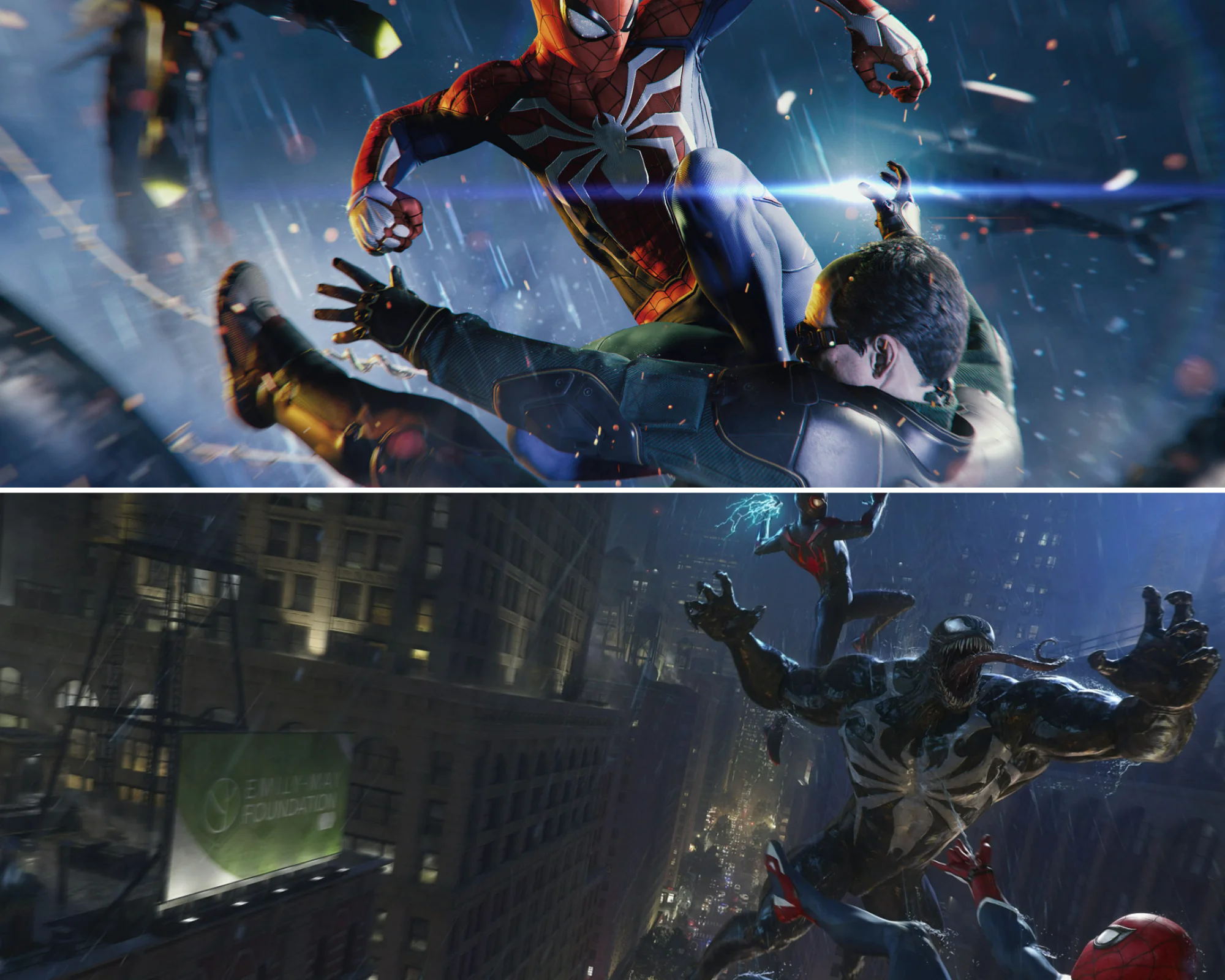 Marvels Spider Man walczący ze złoczyńcami