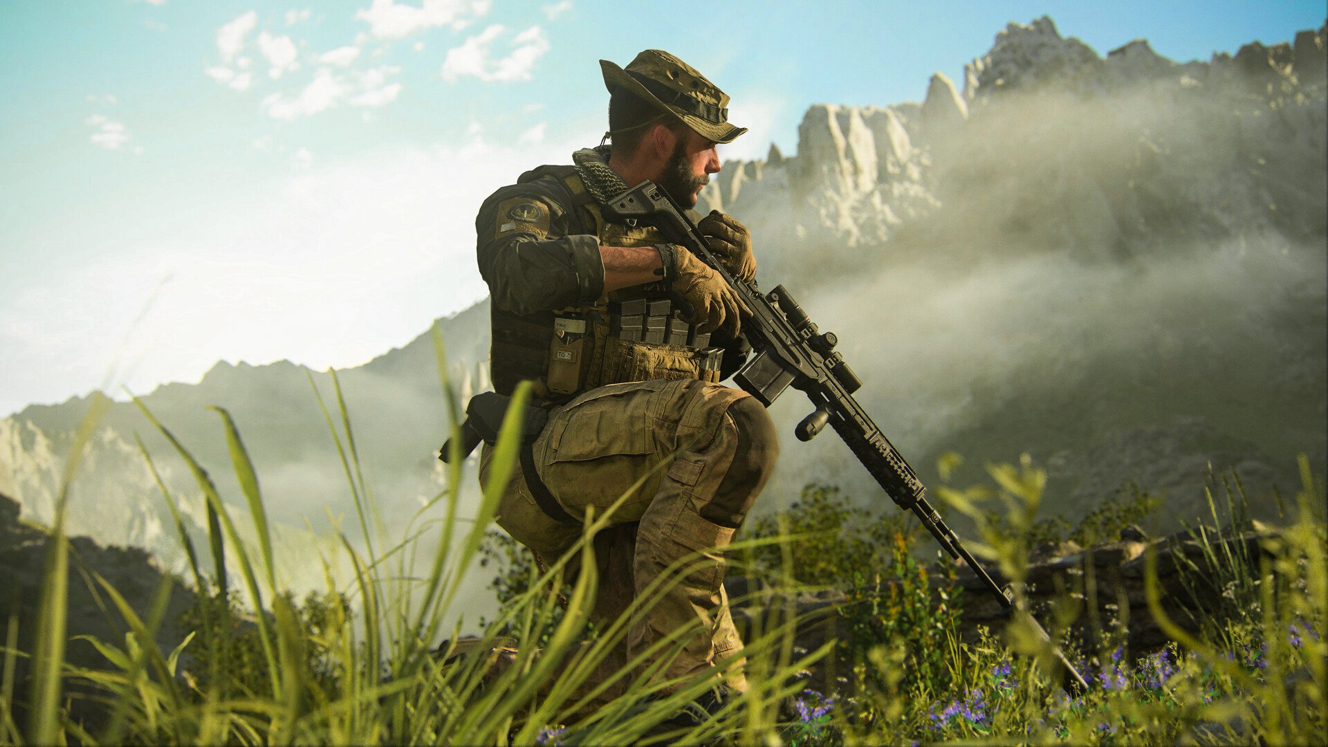 Soldier stands in foliage with a rifle in Call of Duty: Modern Warfare 3.