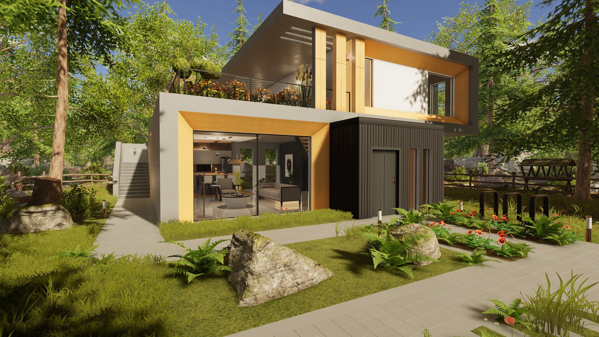 Two-story home with garden in House Flipper 2