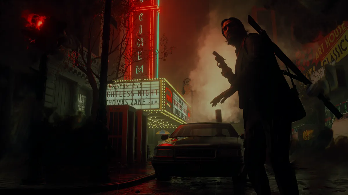 Алан Уэйк держит револьвер в Alan Wake 2