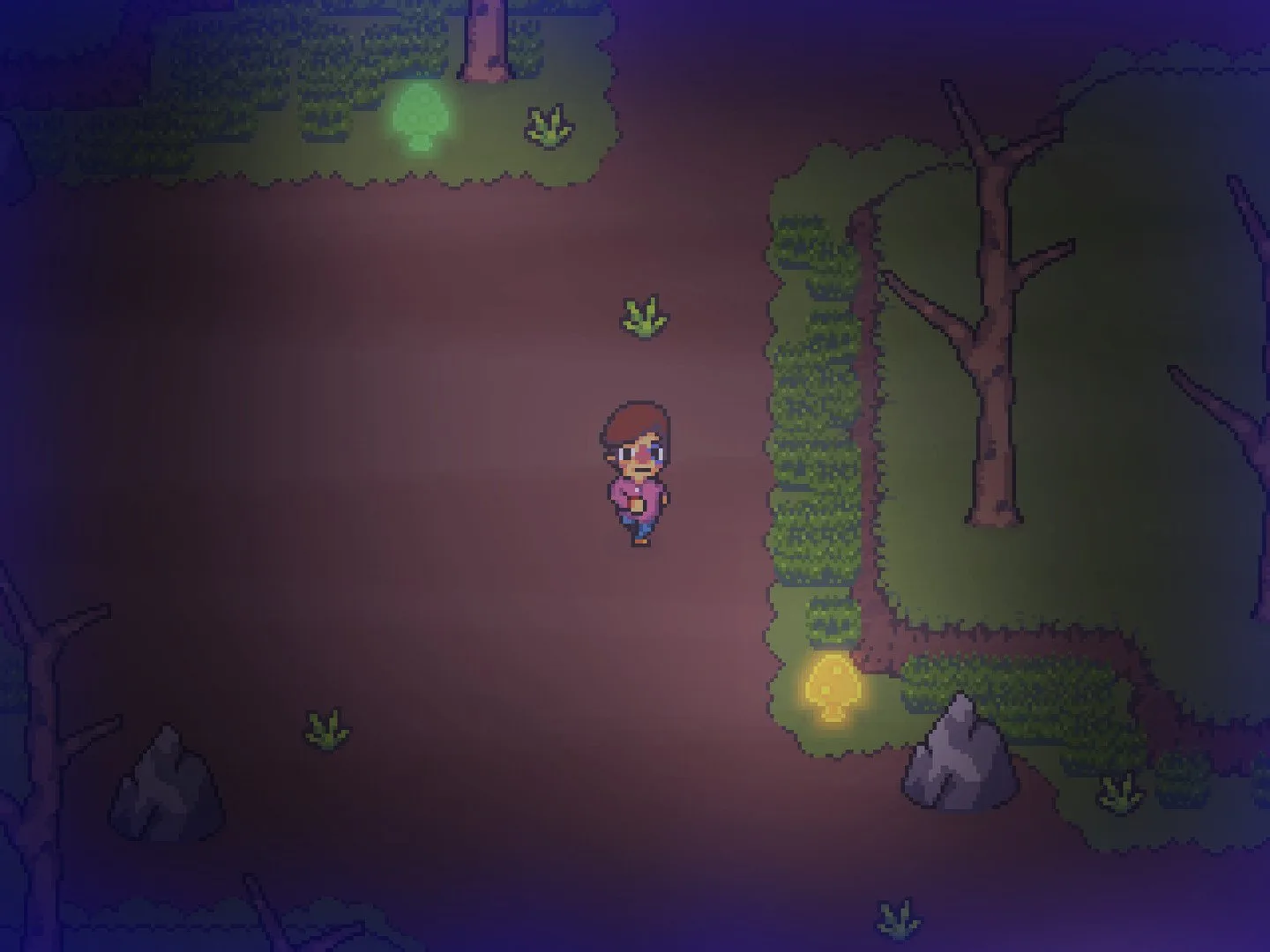 Exploring at night in pixel-art turn-based game Knuckle Sandwich.