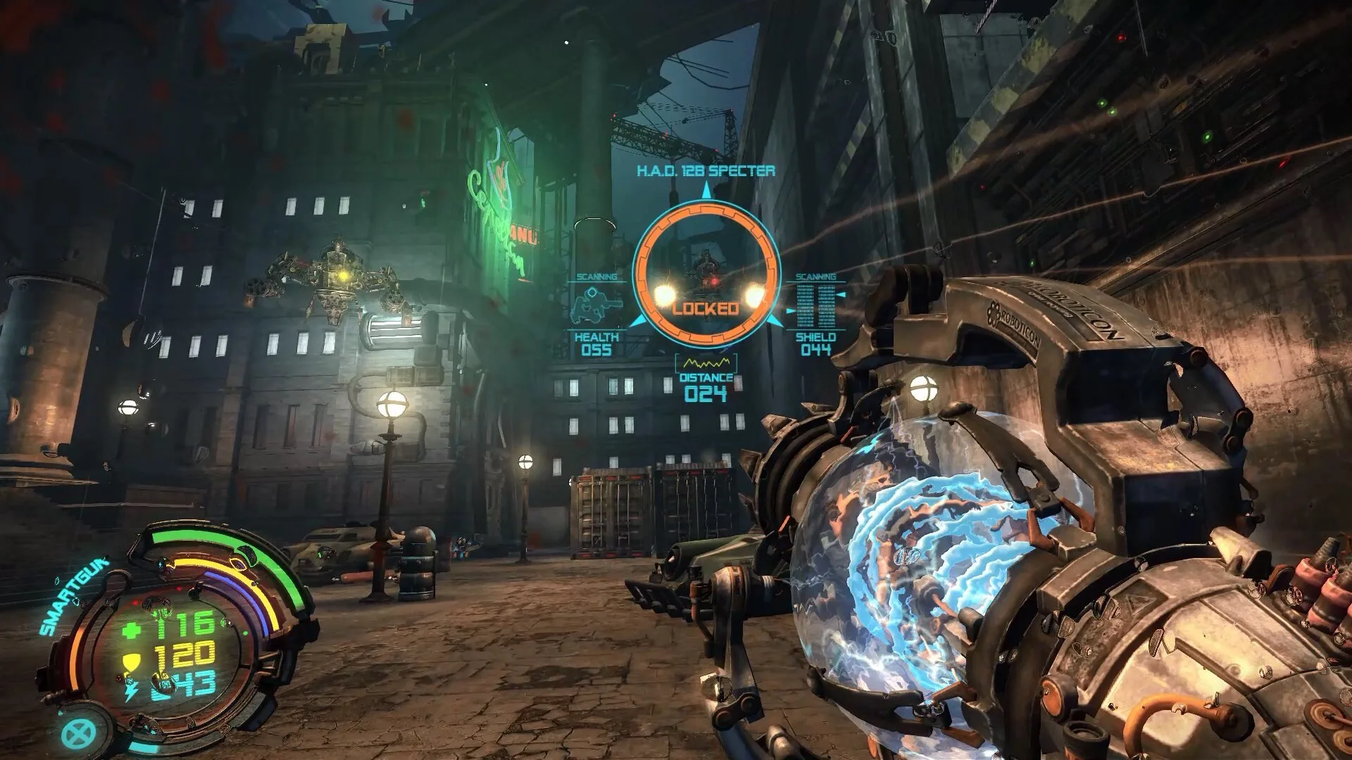 First-person shooter targeting futuristic enemy