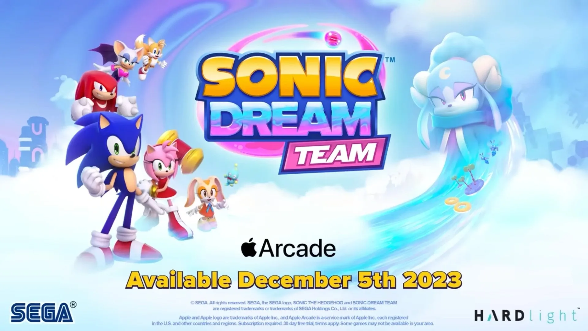 파란색 배경에 Sonic 캐릭터가 있는 Sonic Dream Team 로고.