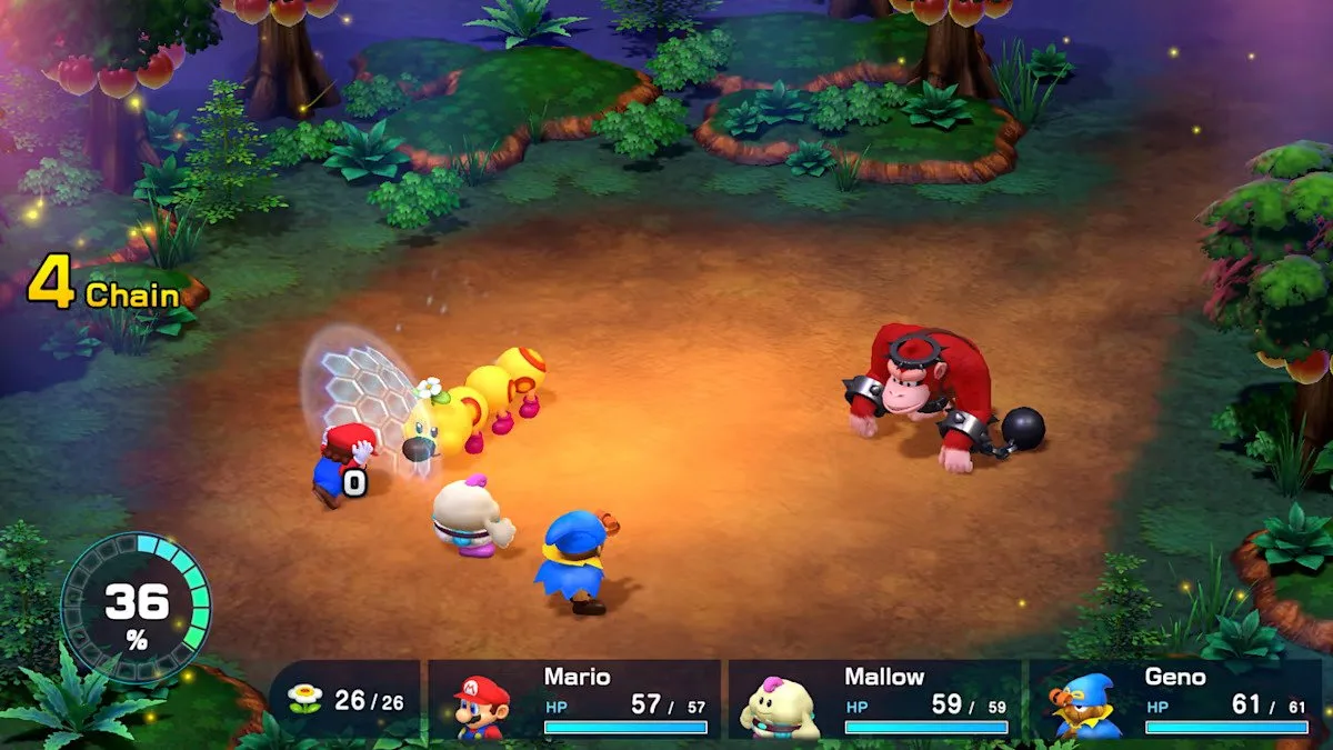A battle in Super Mario RPG.