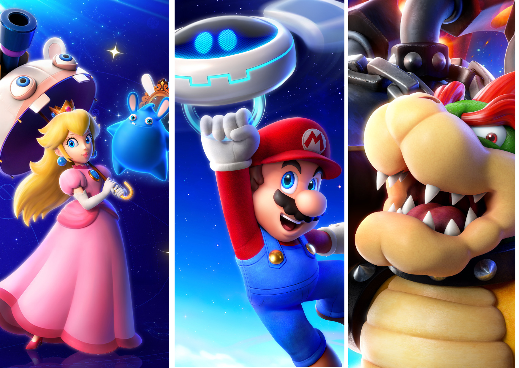 Mario(만능자) Bowser(감독자) Princess Peach(보호자) Mario + Rabbids: Sparks of Hope에서 최고의 팀 및 콤보