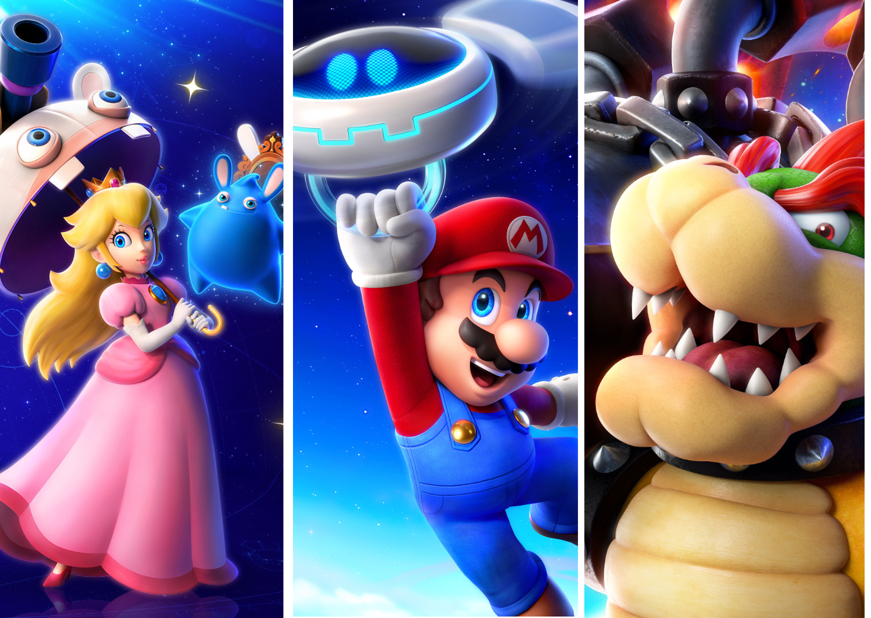 Mario (todoterreno) Bowser (supervisor) Princesa Peach (protector) Mejores equipos y combos en Mario + Rabbids: Sparks of Hope