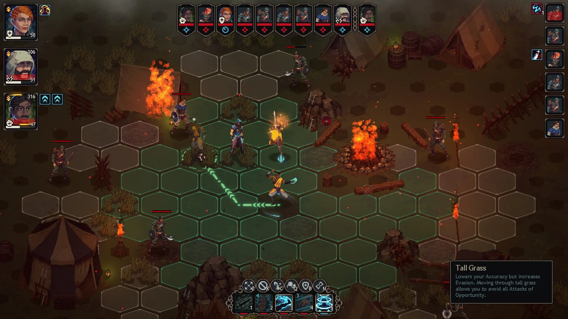 Tile-based combat in Tactical RPG The Iron Oath.