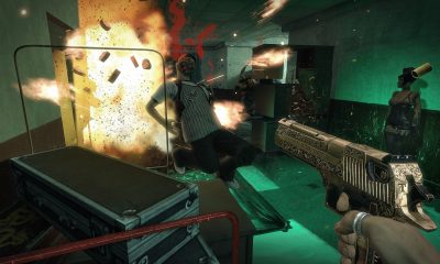 First-person view of an on-rails shooters game