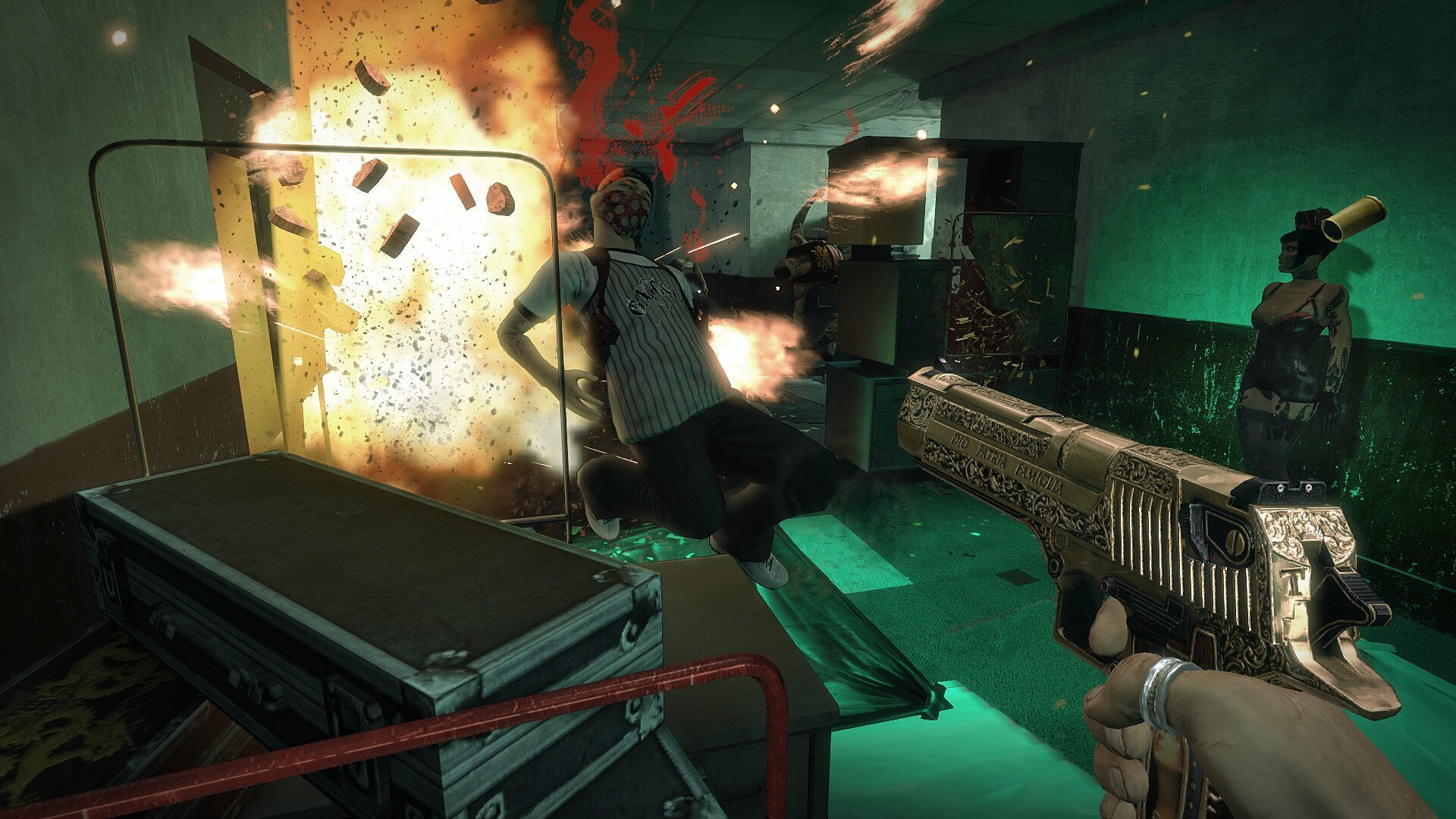 Vue à la première personne d'un jeu de tir sur rails