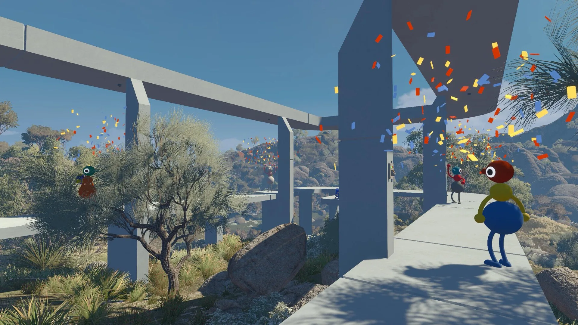 Avatars completing bridge puzzle in Big Walk