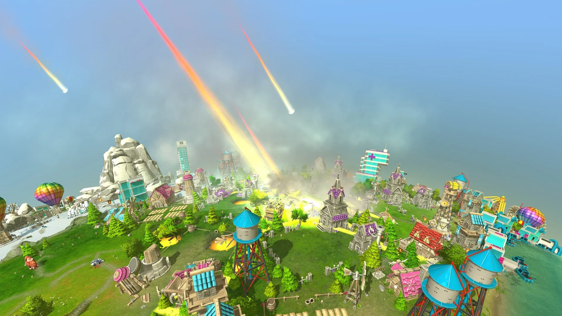 Sebuah kota yang dikepung dalam game City-Builder The Universim.