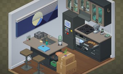 아늑한 퍼즐 게임 Unpacking의 차분한 방.