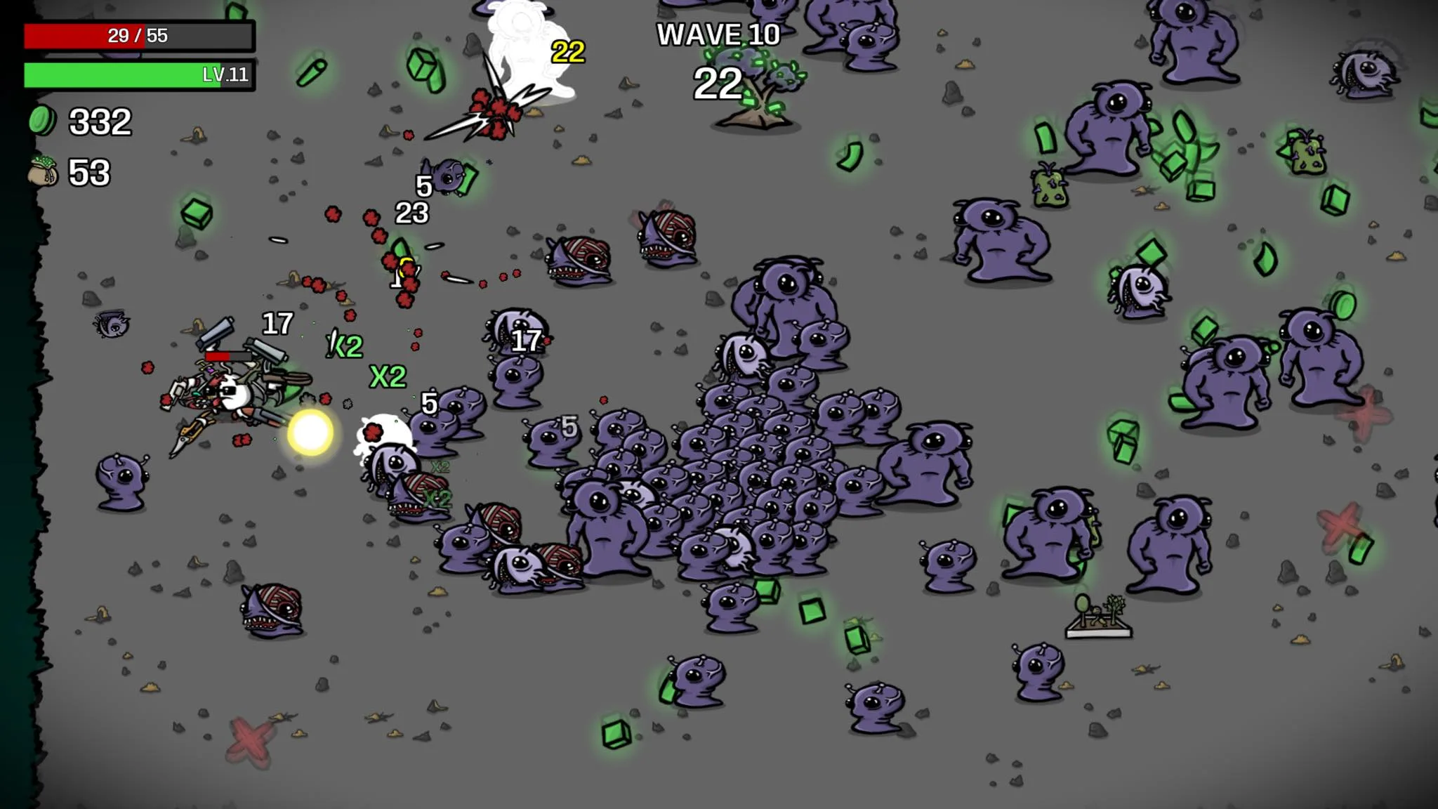 Large mob of enemies in Brotato