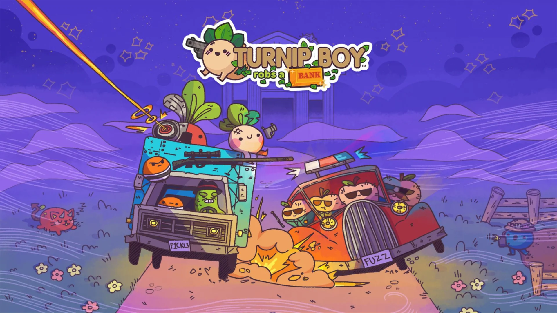 Turnip, two vehicles in Turnip Boy Robs a Bank Review