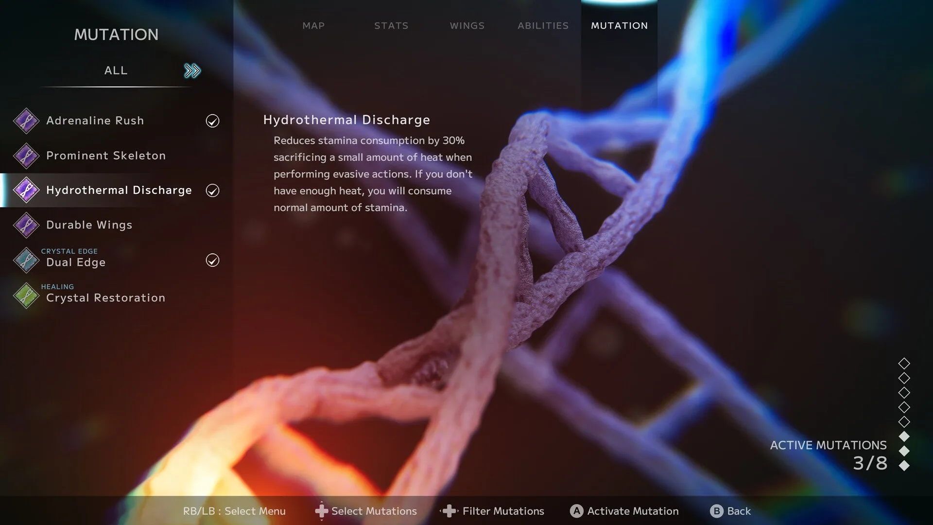 Mutation menu in Glaciered