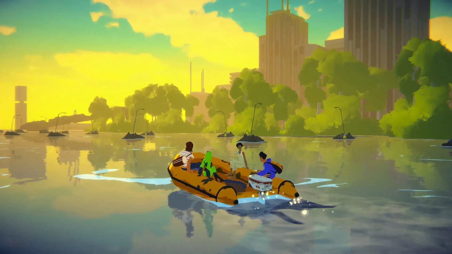 Pahlawan bepergian dengan perahu di Highwater