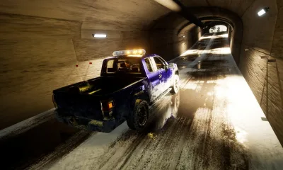 Truck driving through tunnel in Snow Plowing Simulator - First Snow