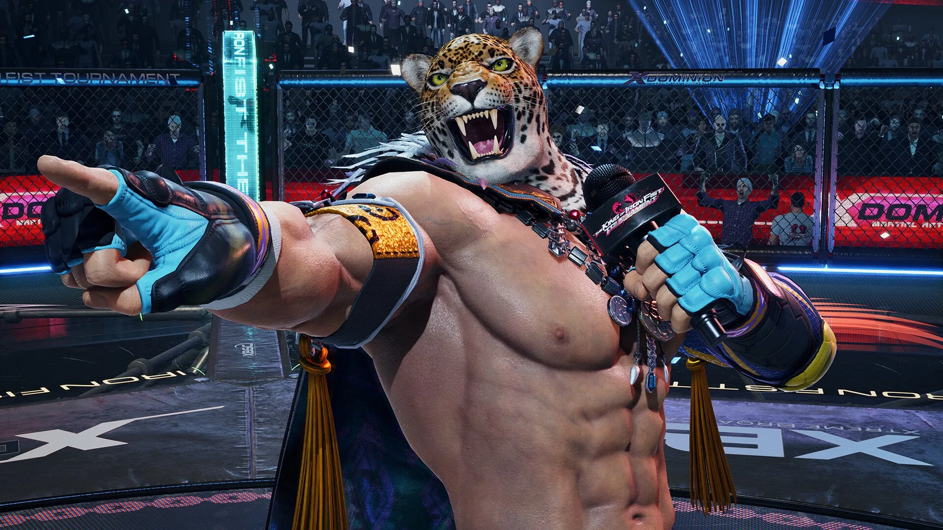 King no meio de um ringue em Tekken 8.