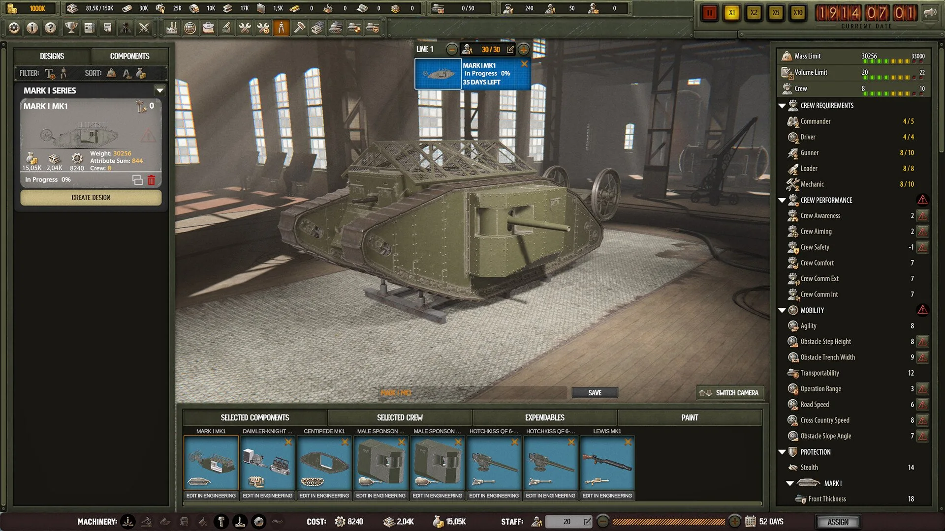 Tank building menu (Arms Trade Tycoon: Tanks)