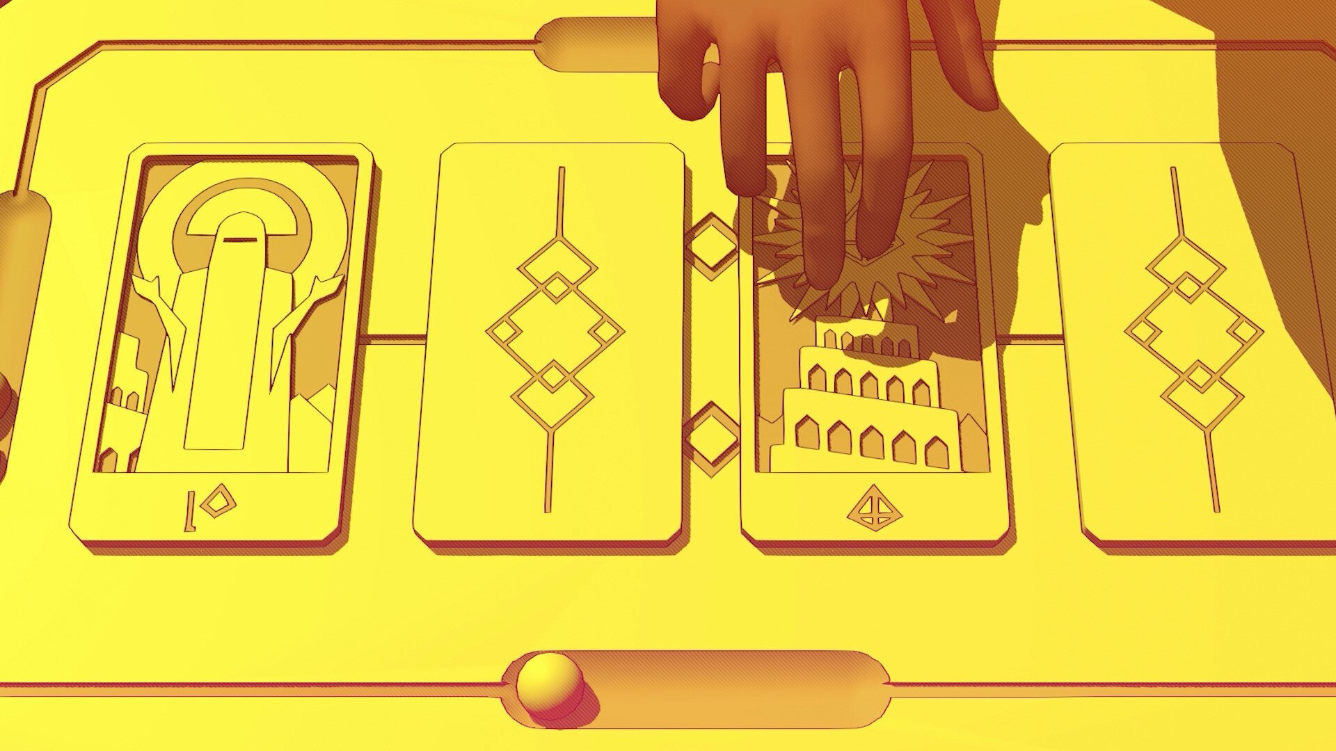 Hand interacting with cards in point & click PC game