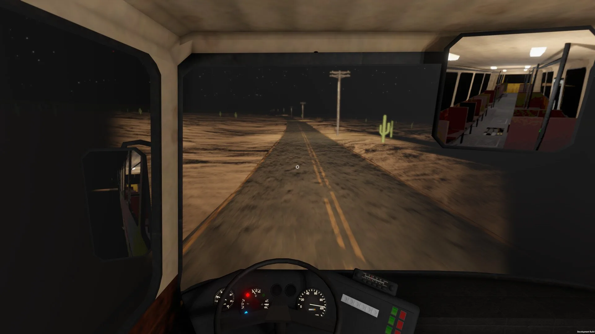 Games like Pacific Drive, desert road at night, driving view