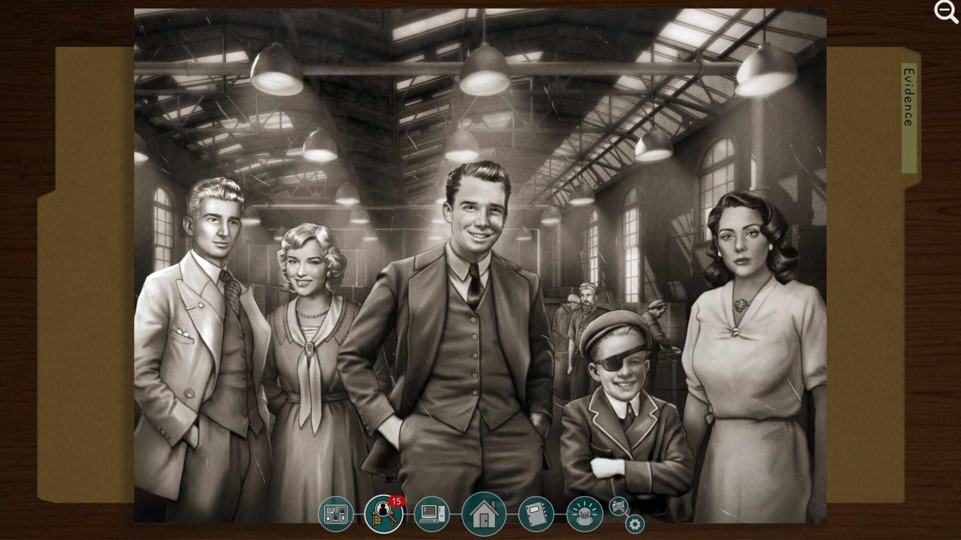 Black-and-white family portrait in puzzle game on PC