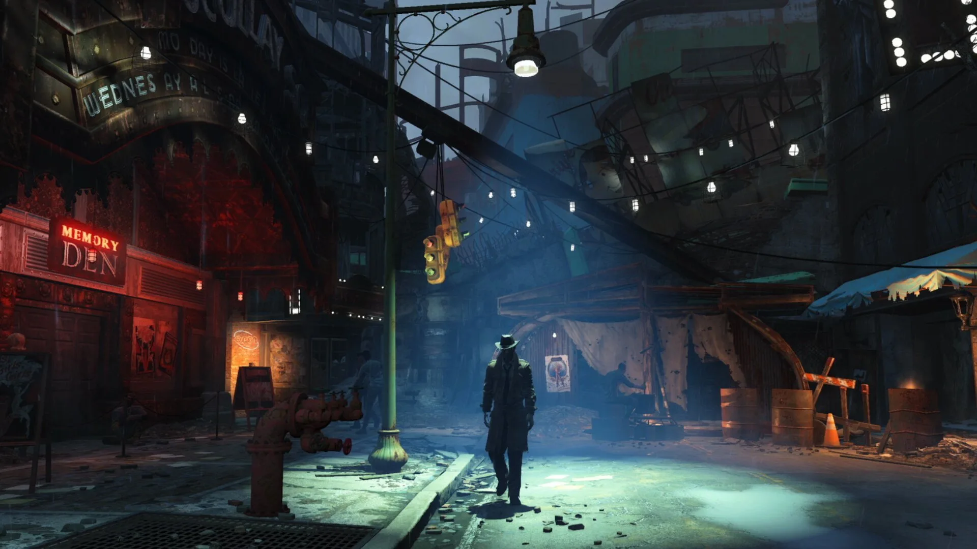 В такой игре, как Cyberpunk 2077, представлена антиутопическая сцена городского пейзажа.