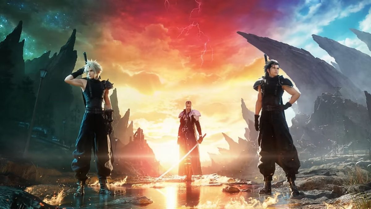 Cloud, Zach, and Sephiroth standing side by side
