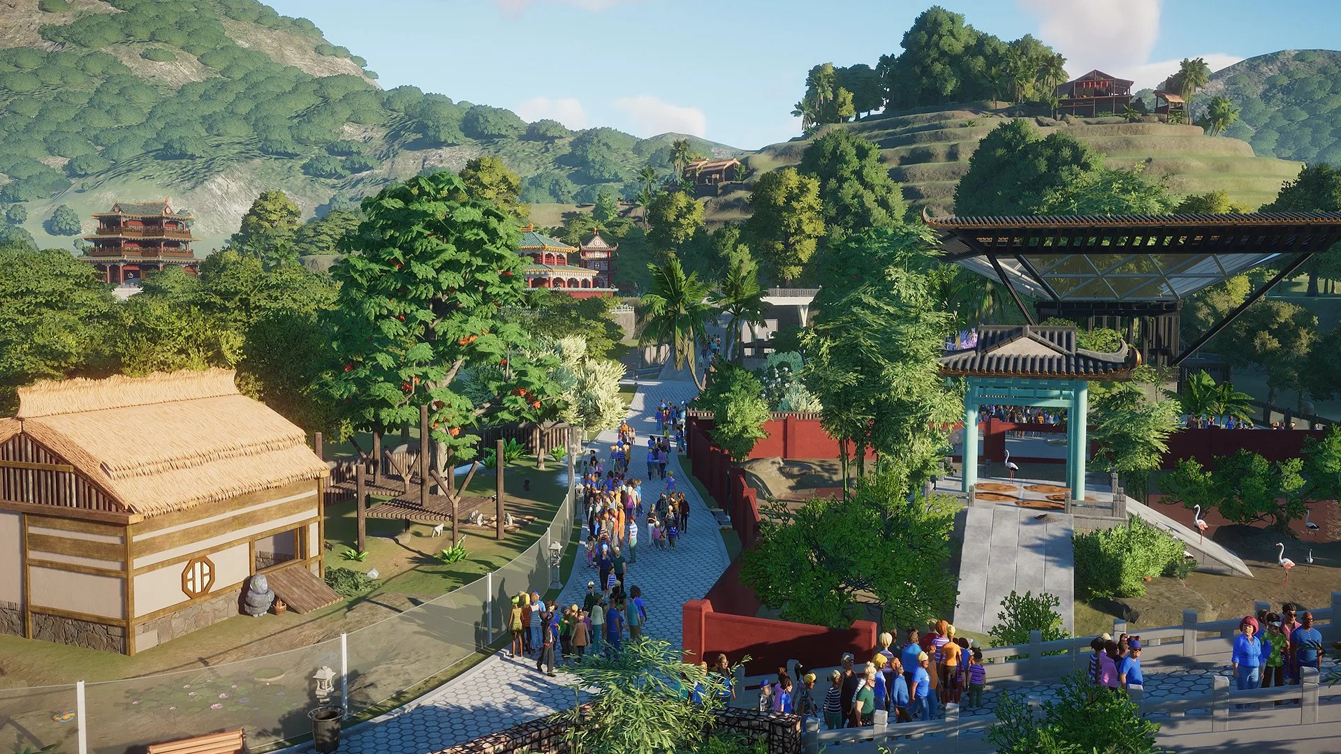 Rozgałęzione ścieżki na terenie parku (Planet Zoo)