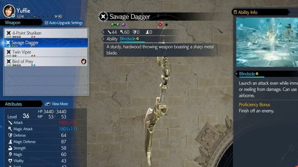 Savage Dagger for Yuffie in Final Fantasy 7 Rebirth
