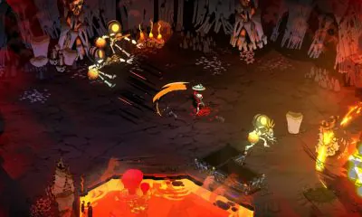 Roguelike PC game with intense combat and vivid fiery visuals