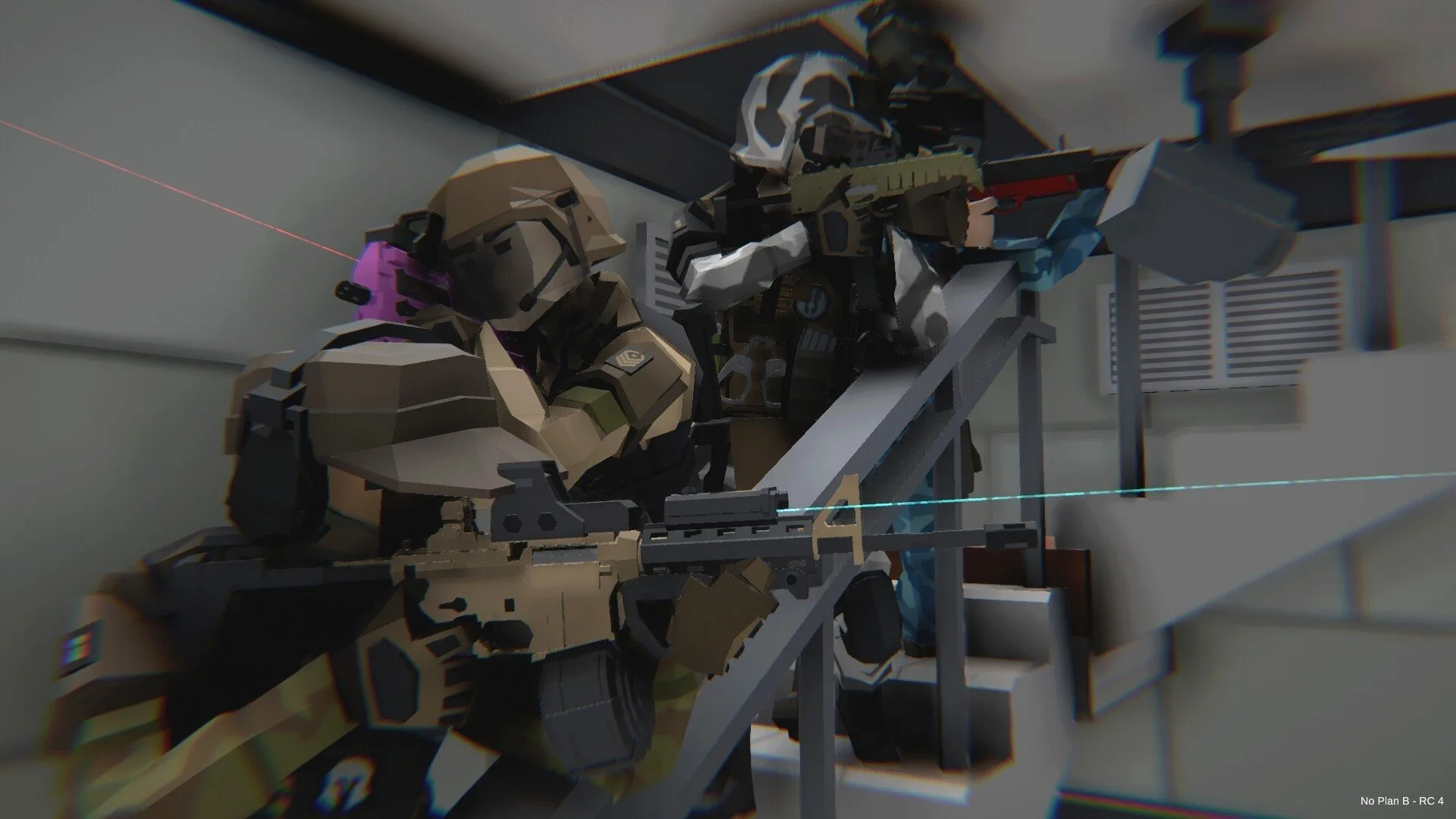 a tactical team moving down a staircase in tactical shooter game No Plan B.