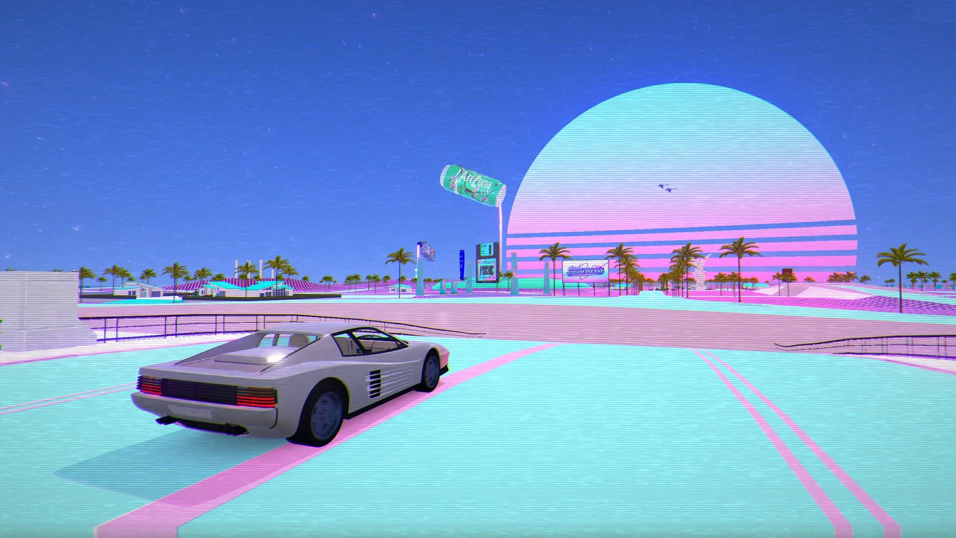 Car parked up near beachfront exterior (Retrowave World)