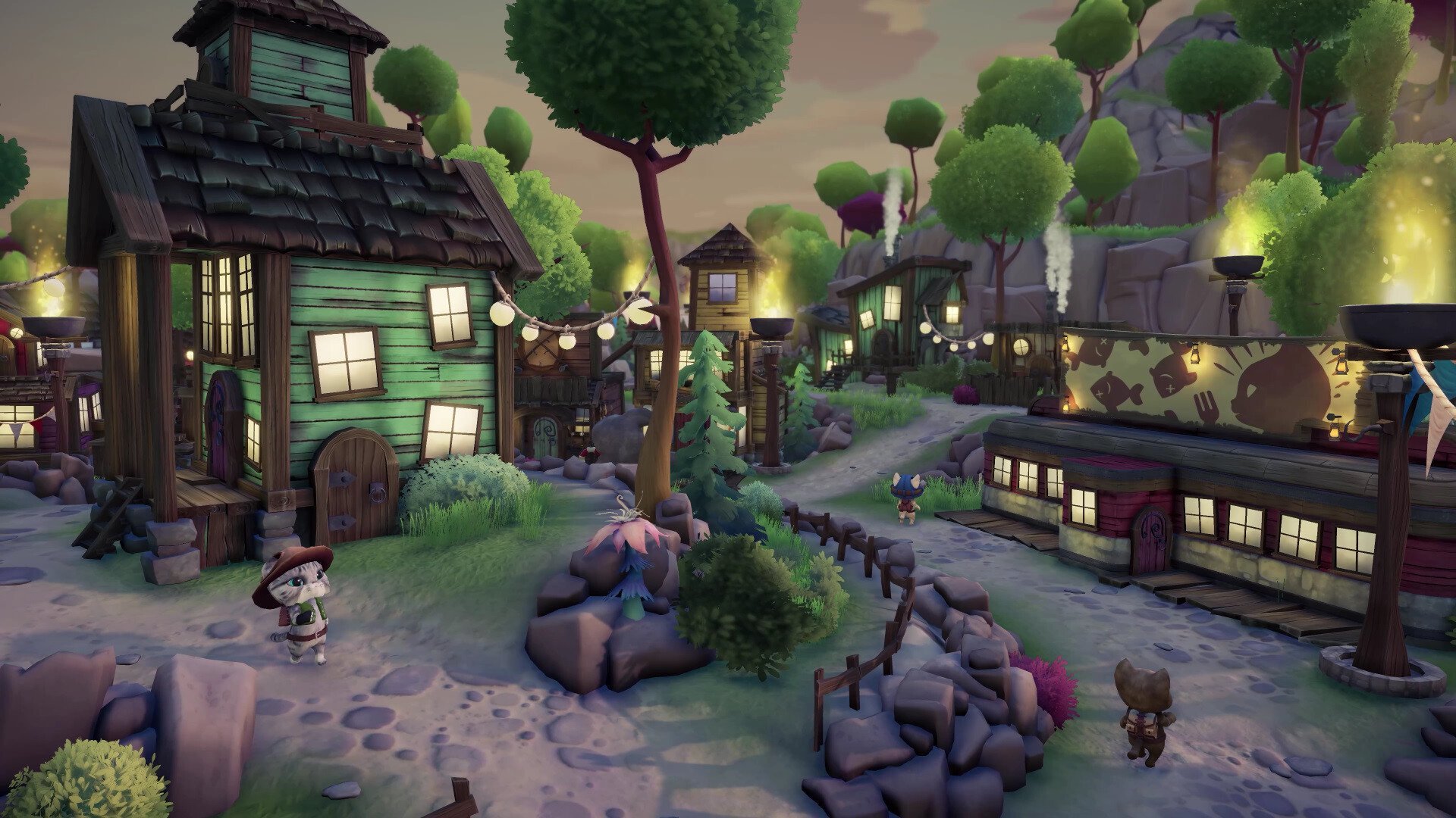 Treetop village at dusk (Whisker Waters)