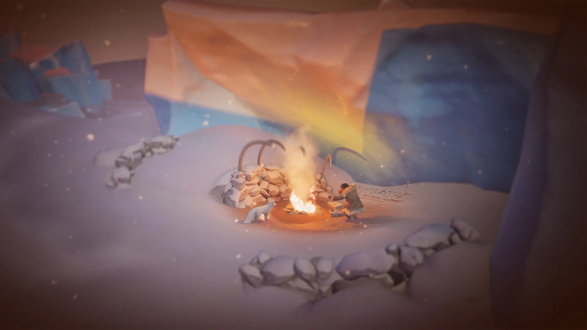 sitting around camp fire in Never Alone 2 