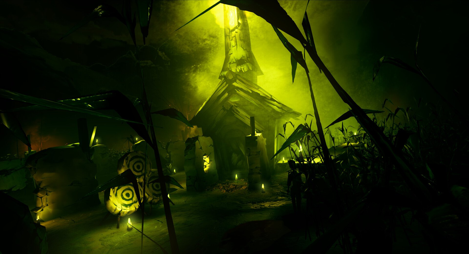 Ominous building engulfed in shadows (Harvest Hunt)
