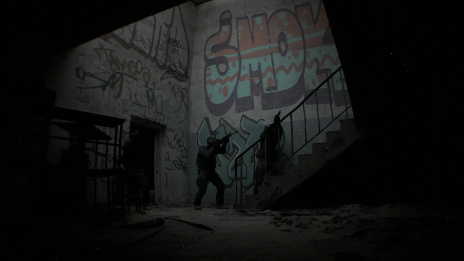 Moving up a staircase in realistic tactical shooter Bodycam.