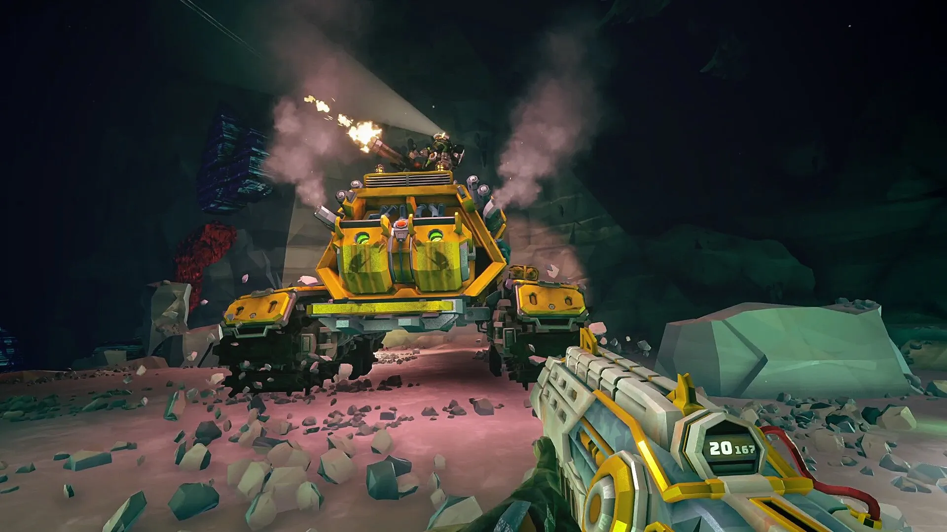 ドリル車両と一人称視点シューティングを特徴とする FPS ゲーム