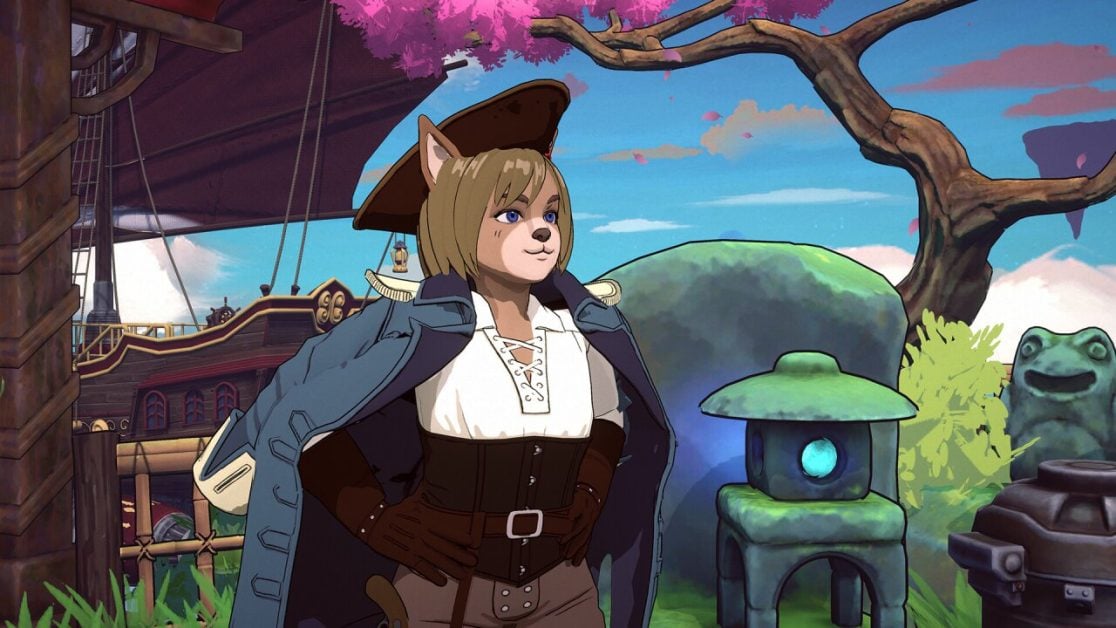 A confident cat character in a pirate outfit
