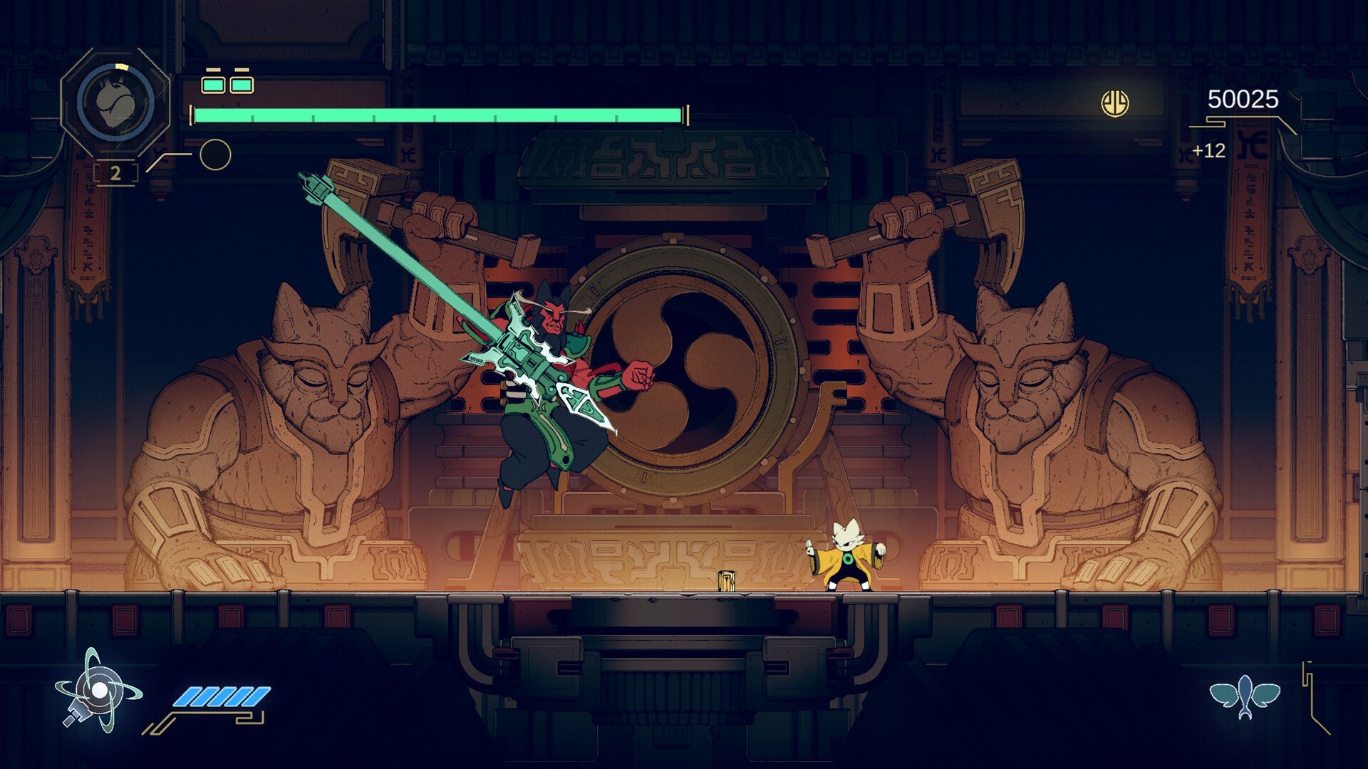 Staw czoła wymagającemu bossowi w grze Nine Sols przypominającej Metroidvania Souls.