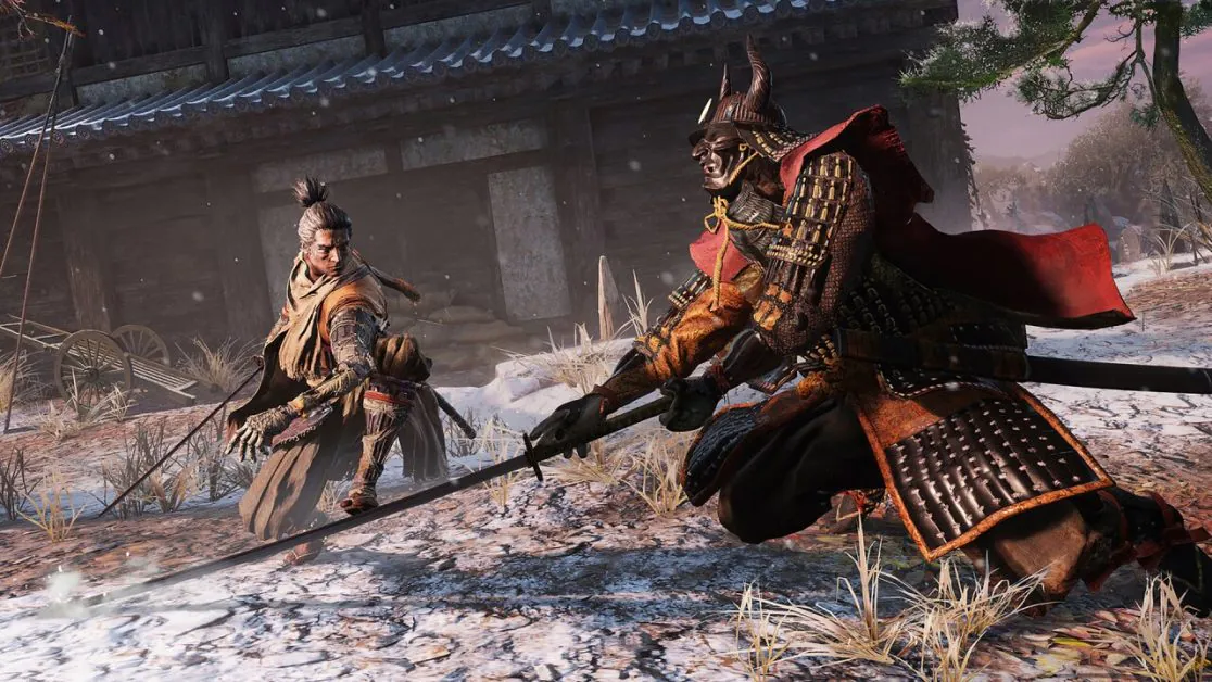 Prajurit samurai terlibat dalam duel intens dalam permainan mirip jiwa