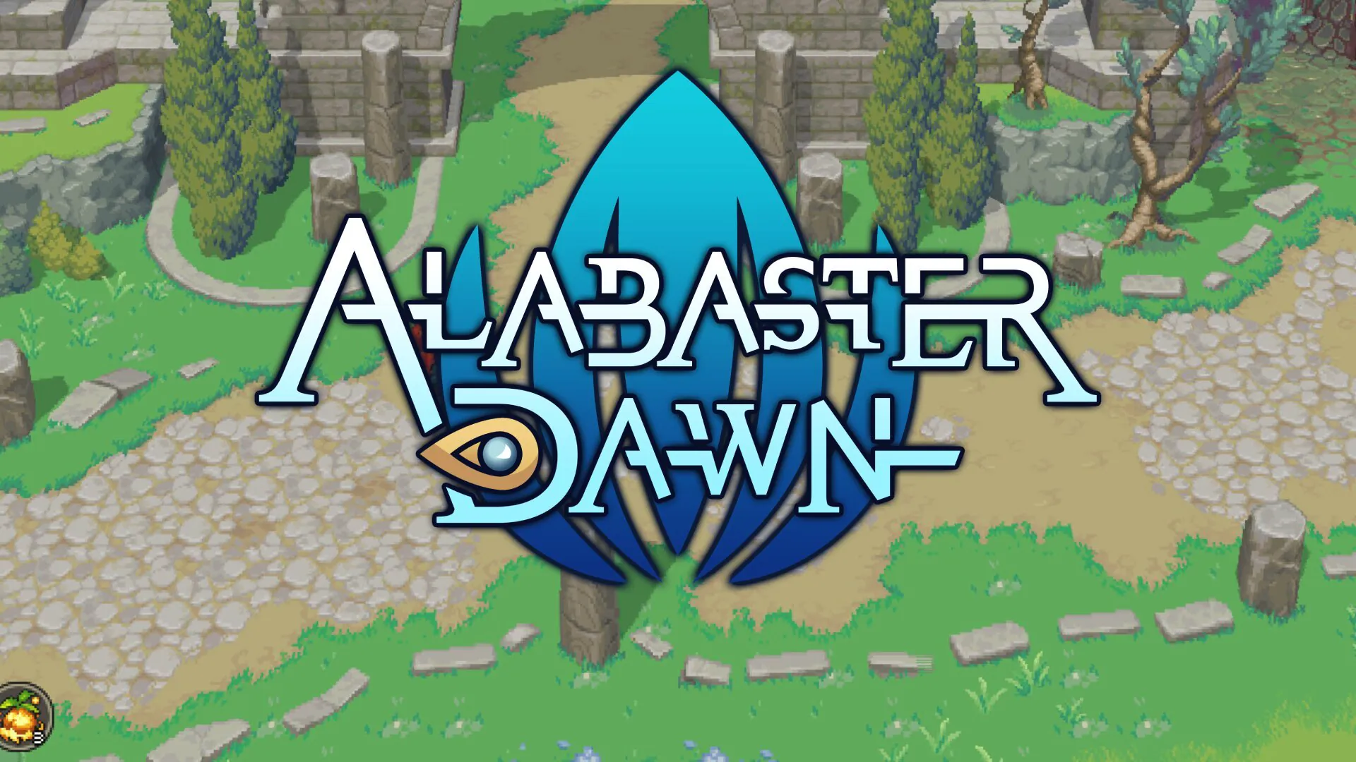 Титульный экран Alabaster Dawn с ярким фоном и логотипом игры.