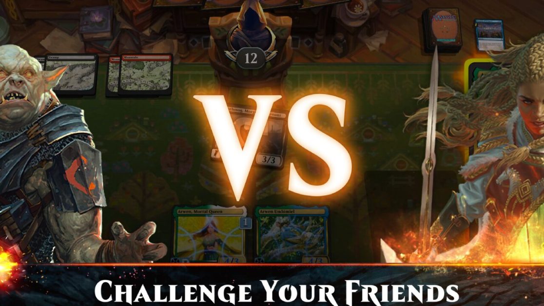 Orc en krijger duelleren in Magic: The Gathering-kaartspel