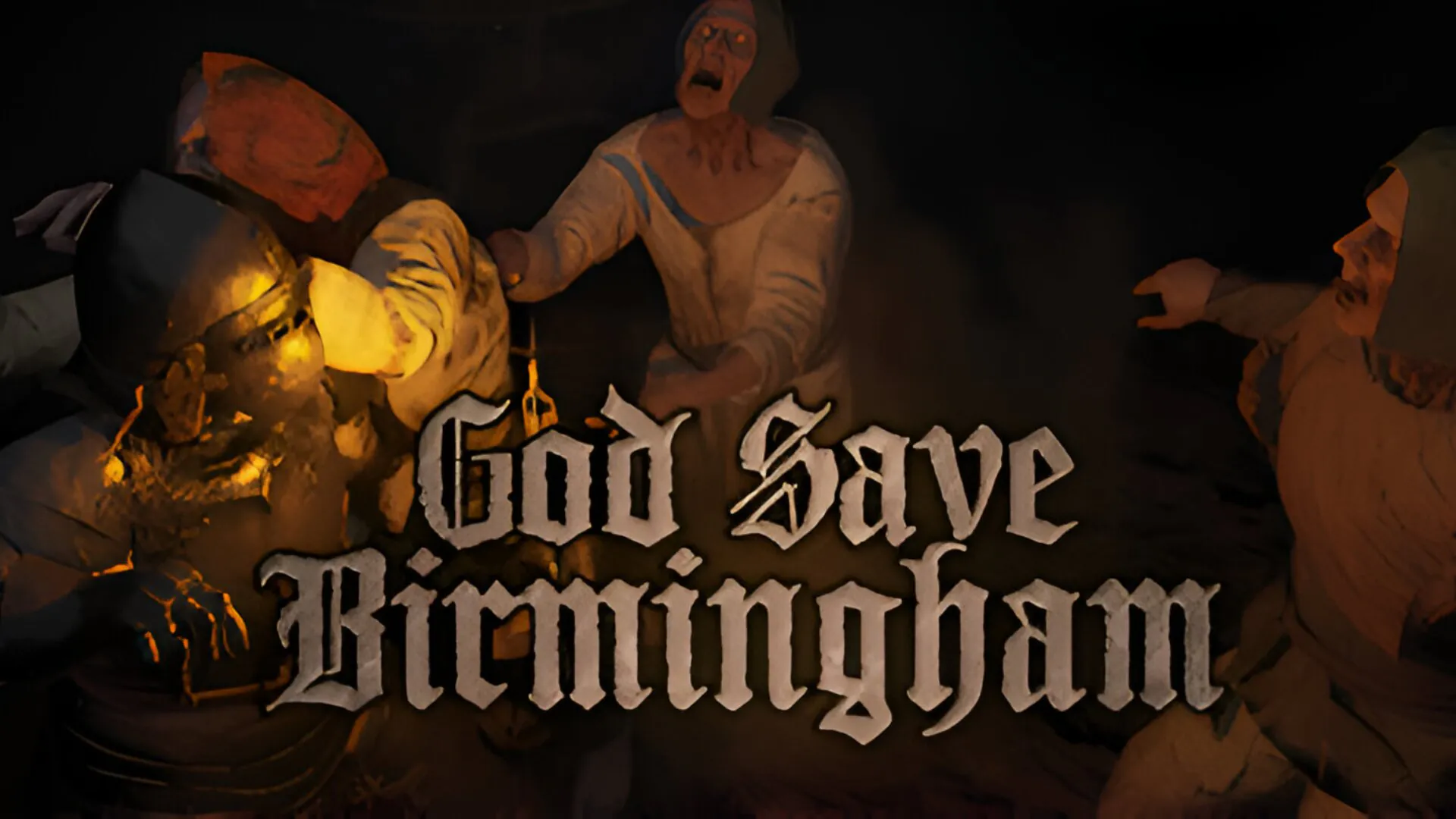 A knight battles zombie-like creatures under the title God Save Birmingham