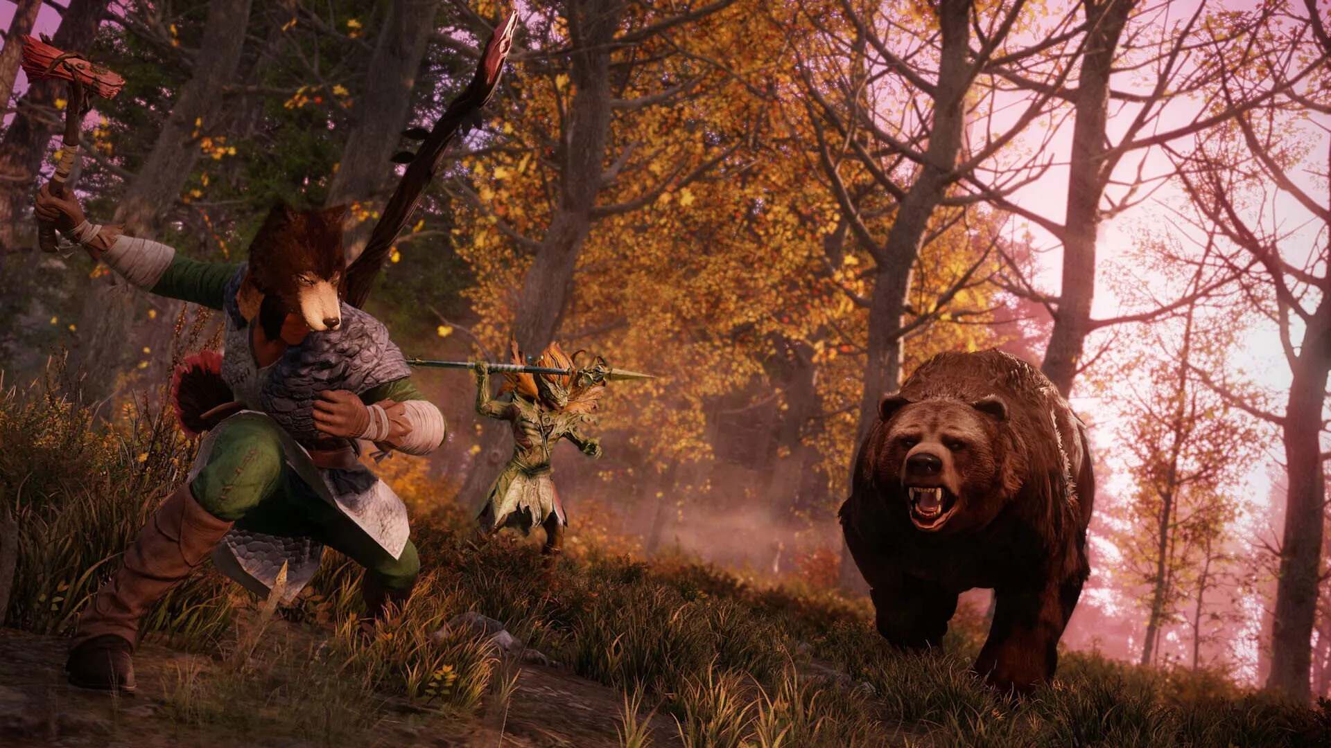 Un druida lucha junto a un oso en un juego MMORPG