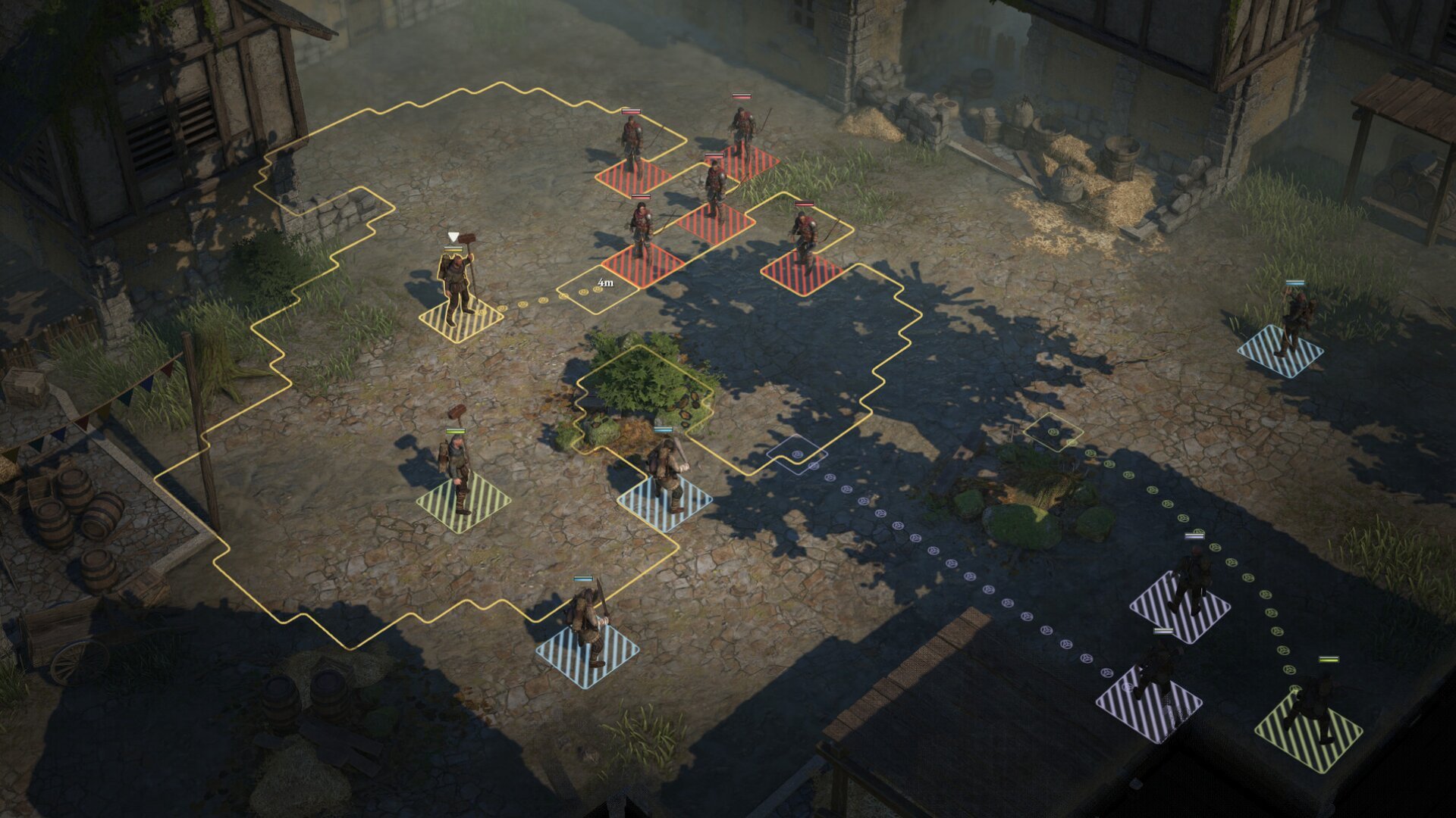 A tactical battle is unfolding between two groups in a TBS