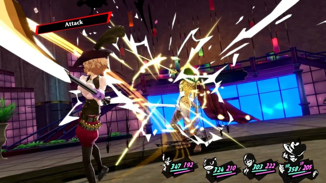 A character launches a sword attack in a vibrant combat scene