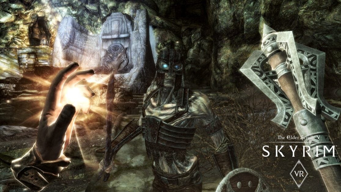 A VR game where a player battles an undead warrior